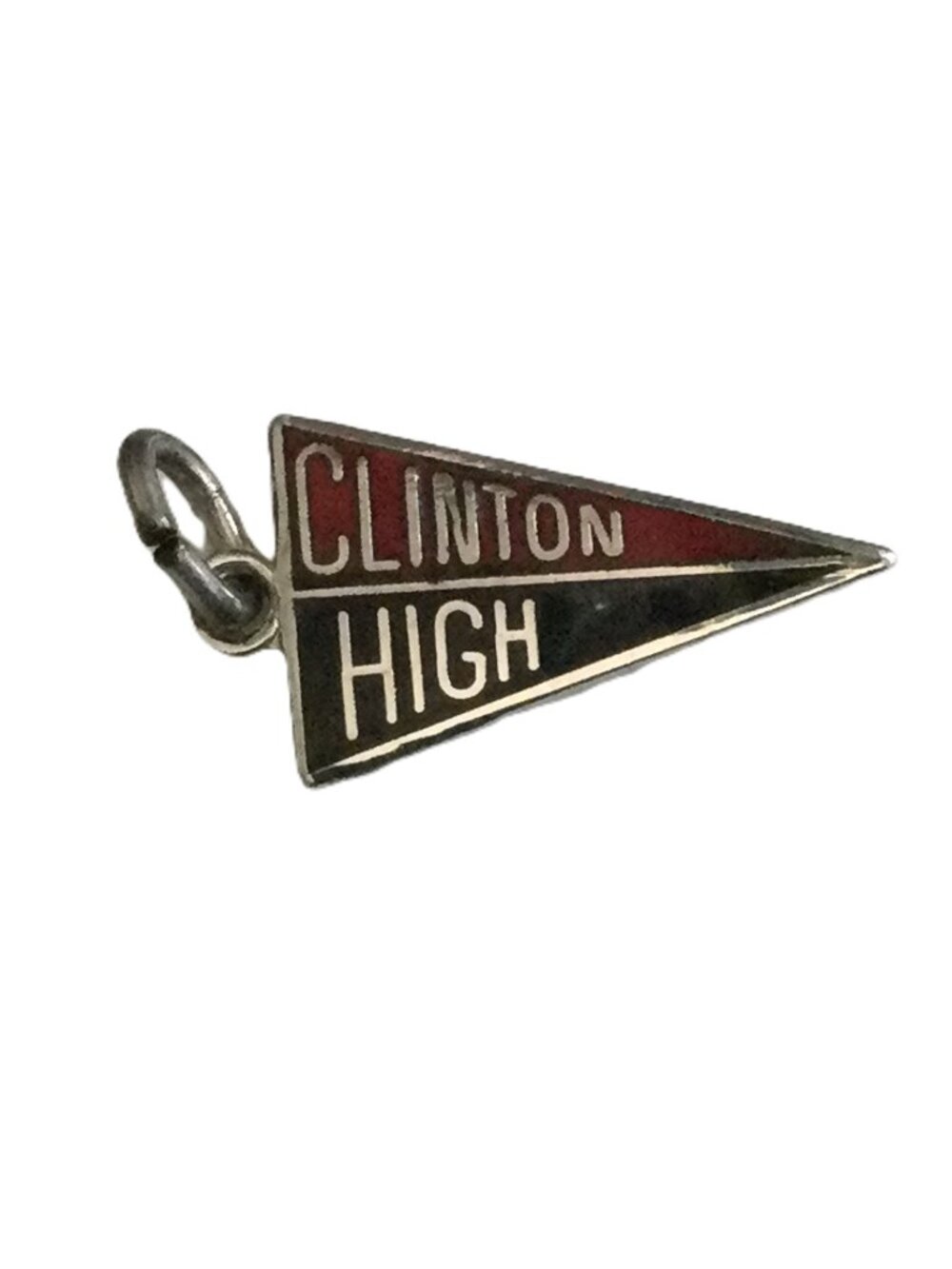 Vintage 60s Wells Sterling Silver Clinton High School Enamel Pennant Charm Sign